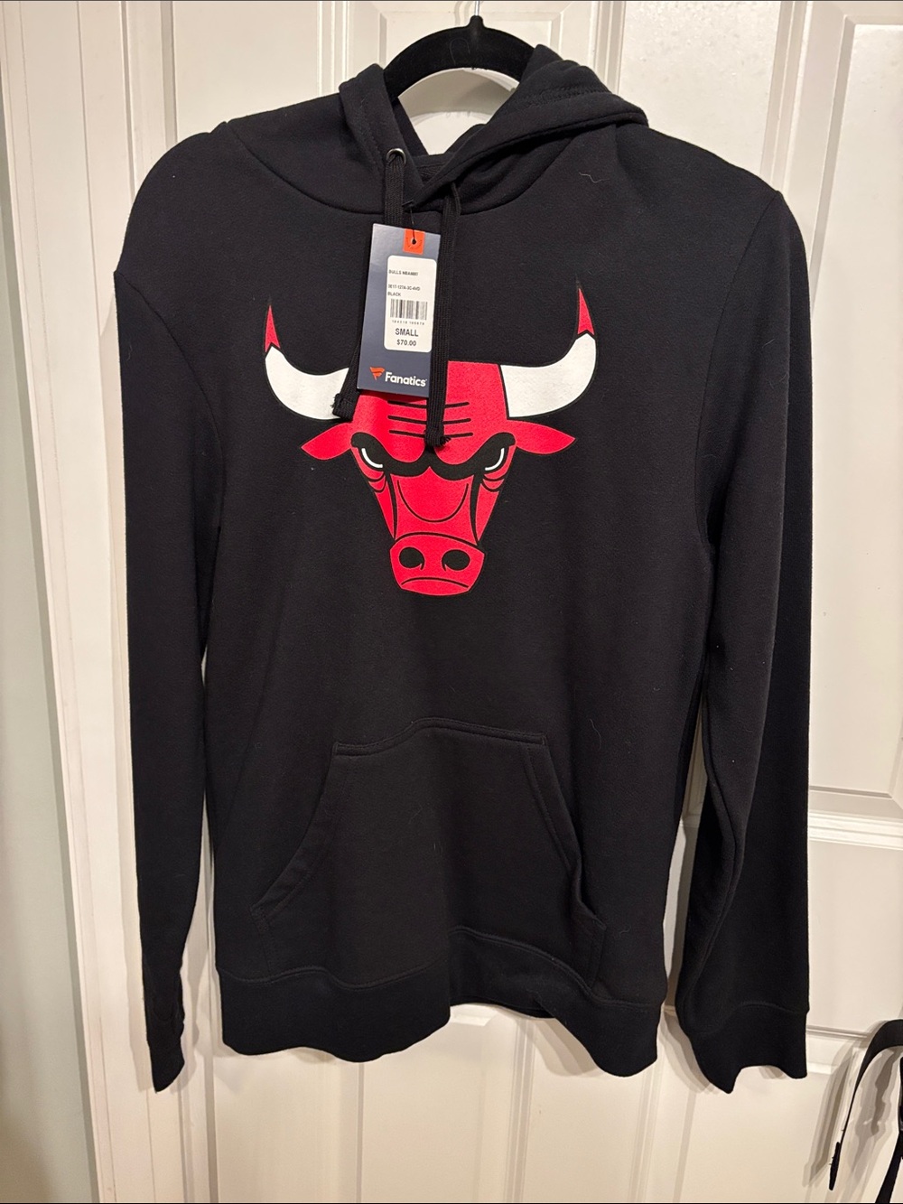 Fanatics Black Hoodie with Red and White Bulls Logo